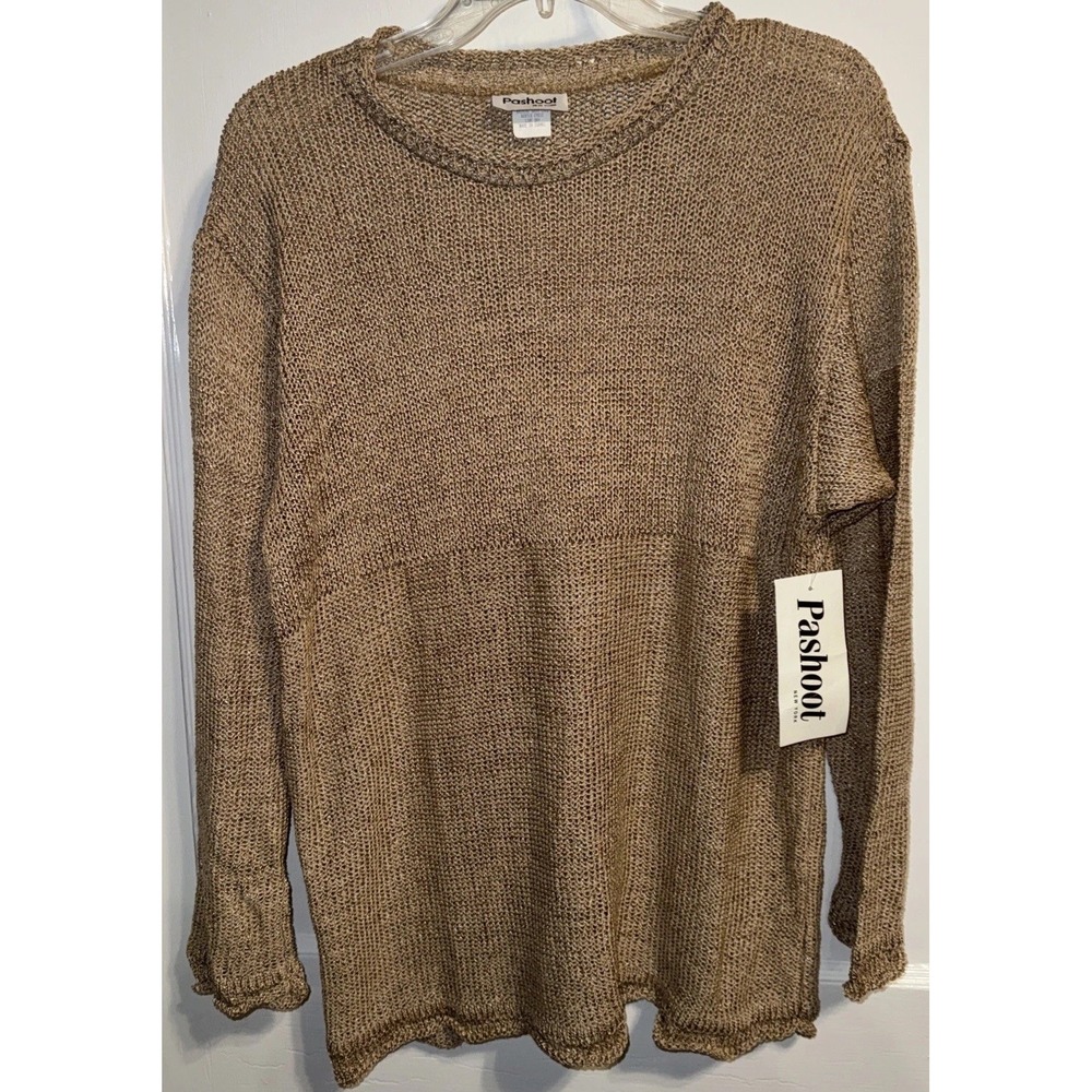 Vintage Pashoot New York Sweater Womens  L Tan Roll Neck Rayon Cotton Top NWT